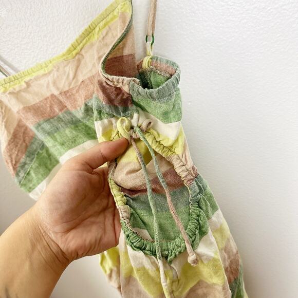 Aerie Side Cut Out Mini Linen Sundress Green Yellow Pink sz S - Picture 7 of 13